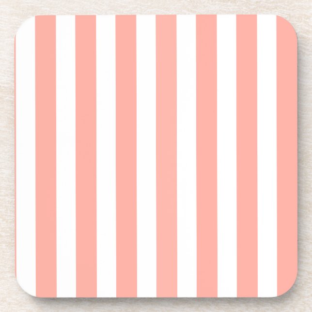 Posavasos Rayas de caramelo de coral y blanco (Frente)