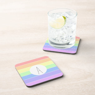 Posavasos Rayas de color arcoiris monogramadas