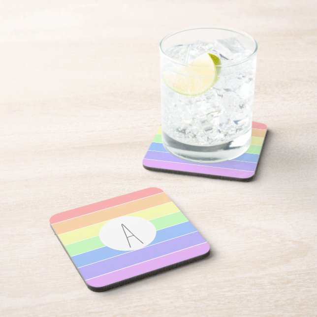 Posavasos Rayas de color arcoiris monogramadas (Lado Derecho)
