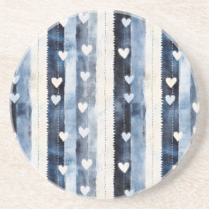 Posavasos Rayas de corazón de denim blanco azul