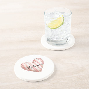 Posavasos Rayas de crema rosadas corazón