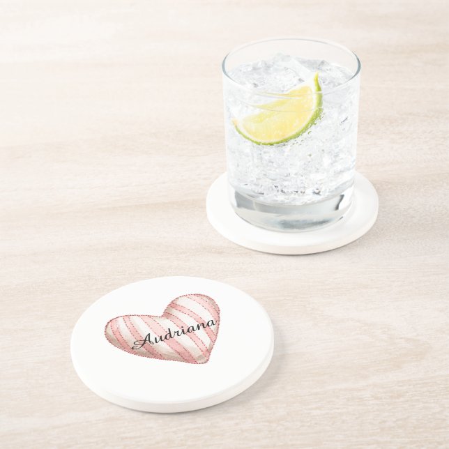 Posavasos Rayas de crema rosadas corazón (Lado)