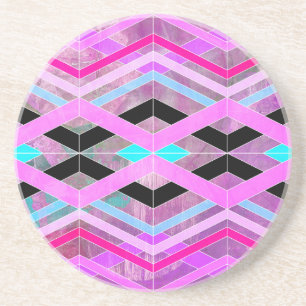 Posavasos Rayas de cruce geométrico morado rosa y Aqua