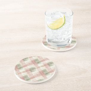 Posavasos Rayas de Cuadro de Rosa Menta Cremoso Chic