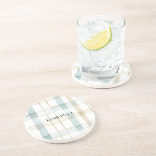Posavasos Rayas de Cuadro Escocés Azul Crema Blanco