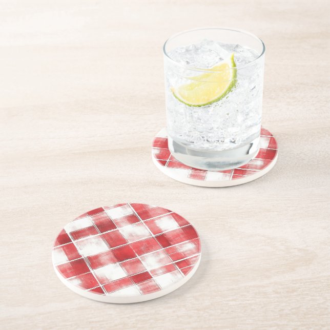 Posavasos Rayas de Cuadro Escocés Rojo Blanco (Lado)