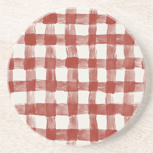 Posavasos Rayas de Cuadro Escocés Rojo Blanco (Frente)