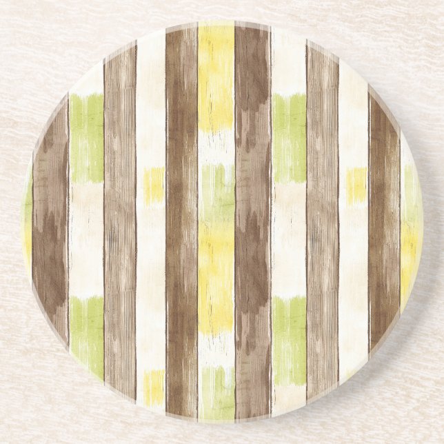 Posavasos Rayas de madera falsa de limón amarillo cítrico   (Frente)