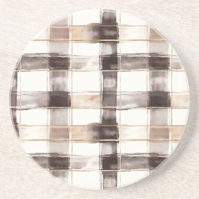 Posavasos Rayas de oro crema marrón (Frente)