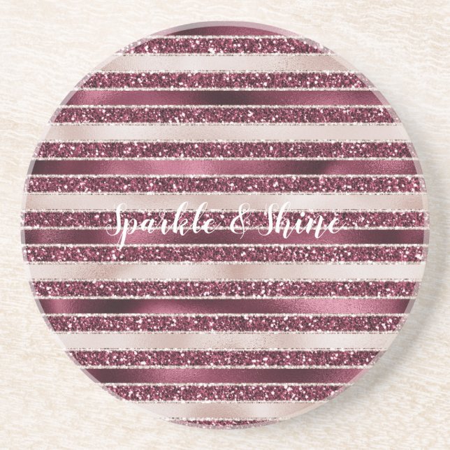 Posavasos Rayas de Purpurina Rosa Rosa Rosada de Rubor (Frente)
