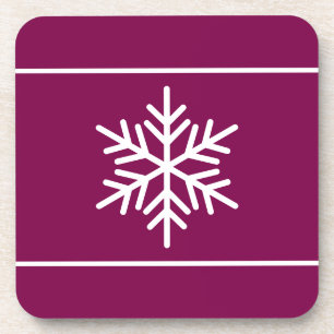 Posavasos Rayas De Snowflake Blancas En Rojo Borgoñacho