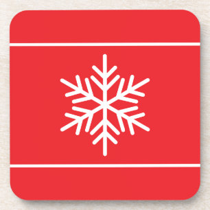 Posavasos Rayas De Snowflake Blancas En Rojo Luminoso