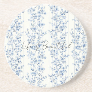 Posavasos Rayas Florales Blancas Azules Bonitas