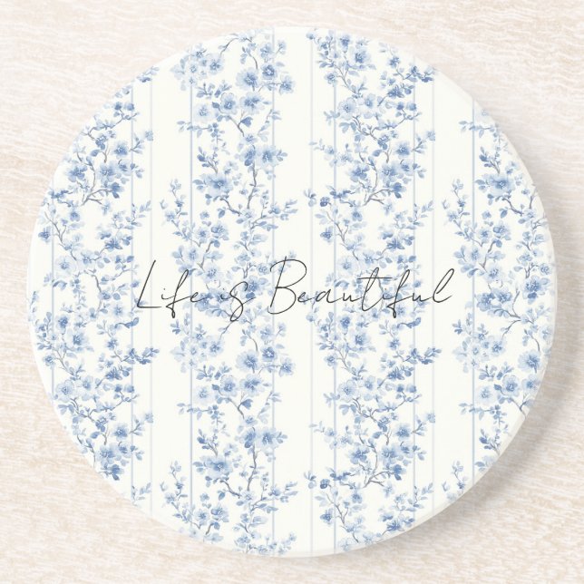 Posavasos Rayas Florales Blancas Azules Bonitas (Frente)