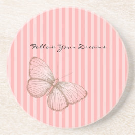 Posavasos Rayas rosadas con mariposa