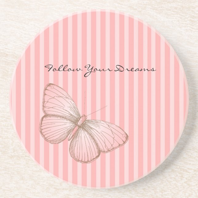 Posavasos Rayas rosadas con mariposa (Frente)