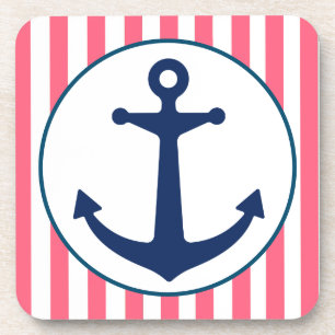 Posavasos Rayas rosadas y ancla naval
