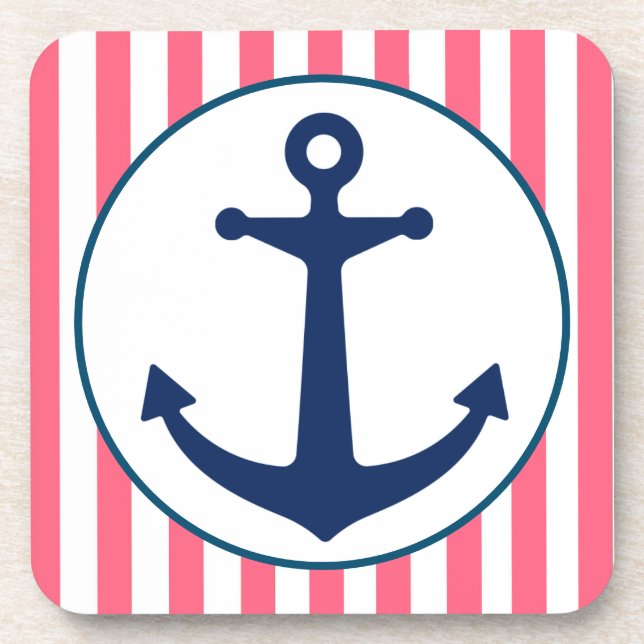 Posavasos Rayas rosadas y ancla naval (Frente)