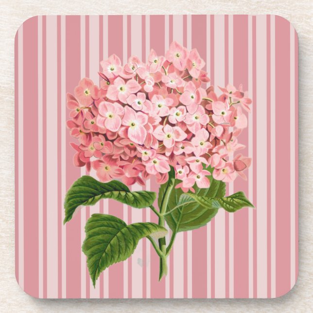 Posavasos Rayas rosadas y Hydrangea de plástico duro (Frente)
