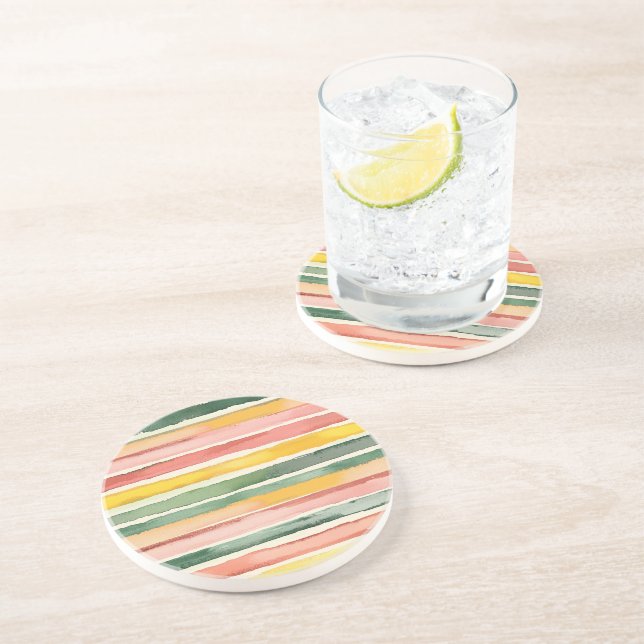 Posavasos Rayas verdes amarillas rosadas (Lado)