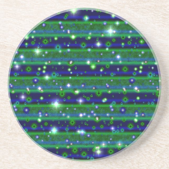 Posavasos Rayas verdes azules con estrellas y gotas de lluvi (Frente)
