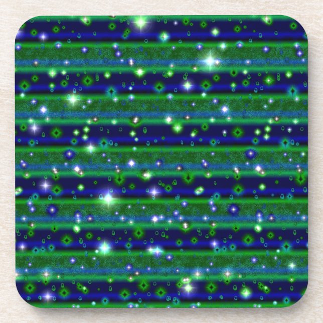 Posavasos Rayas verdes azules con estrellas y gotas de lluvi (Frente)