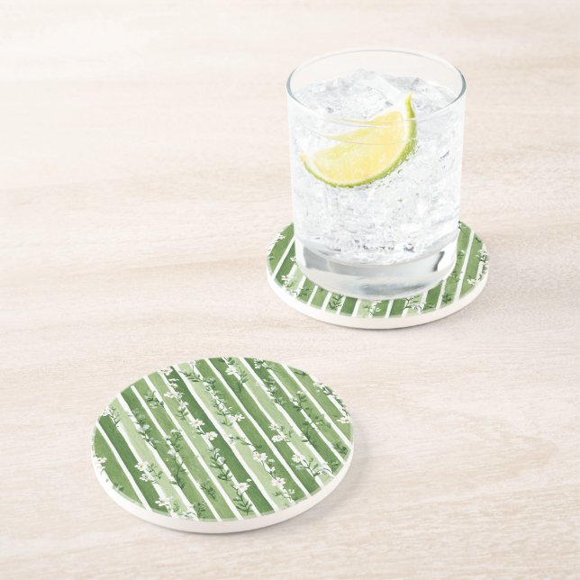 Posavasos Rayas Verdes Flores Blancas (Lado)