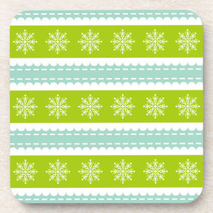 Posavasos Rayas verdes y azules con copos de nieve para los 