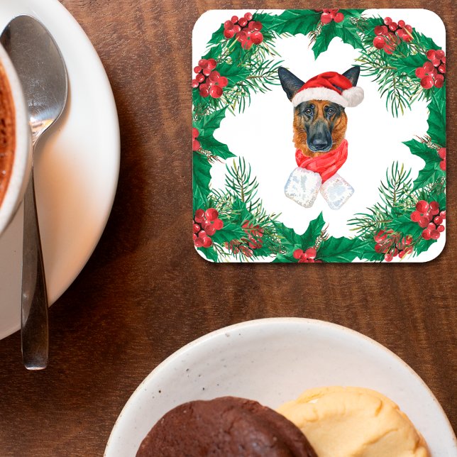 Posavasos Razas de perros al acuarela, pastor alemán Navidad (Subido por el creador)