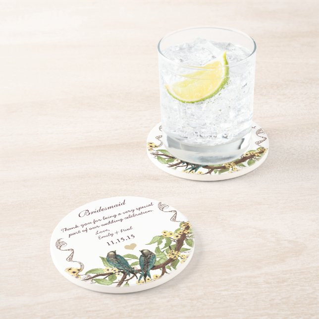 Posavasos Recepción de la dama de honor Aves Verde azuladas  (Lado)