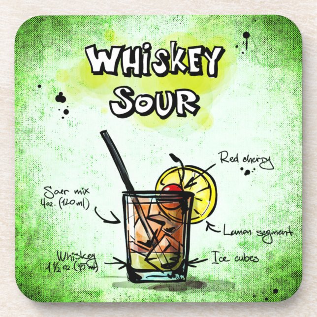 Posavasos Receta de bebida aguda de Whiskey (Frente)