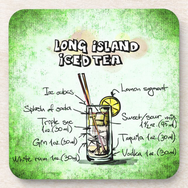 Posavasos Receta de bebida de té helado de Long Island (Frente)