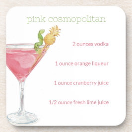 Posavasos Receta de cóctel cosmopolita acuarela