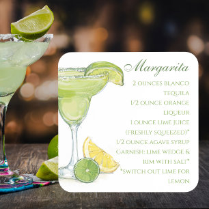 Posavasos Receta de cóctel Margarita acuarela