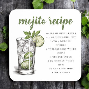 Posavasos Receta de Mojito / Bebida de Cóctel Ilustrada