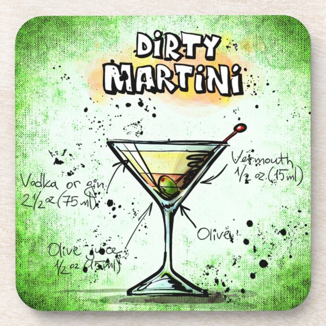 Posavasos Receta sucia de bebida Martini (Frente)