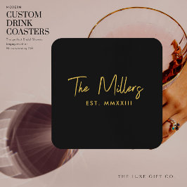 Posavasos Recién Wed Gift Black Personalized Drink Coasters