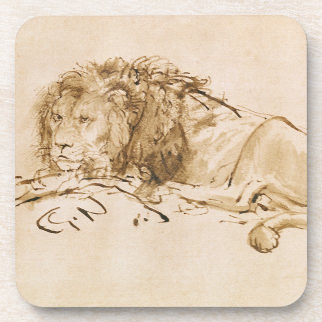 Posavasos Reclinación del león (pluma y tinta en el papel) (Frente)