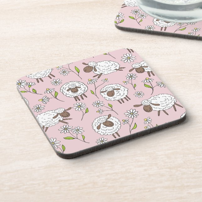 Posavasos Recuento de ovejas en el algodón con caramelo rosa (Lado Izquierdo)