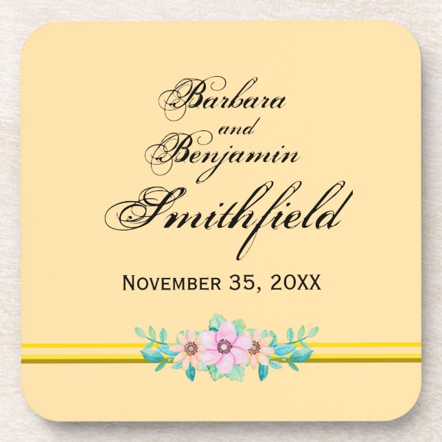 Posavasos Recuerdo de Boda Floral - Personalizar (Frente)