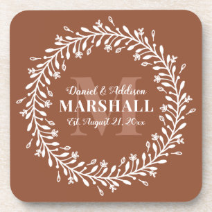 Posavasos Recuerdo Pareja Recién Casada Corona de Naranja Mo