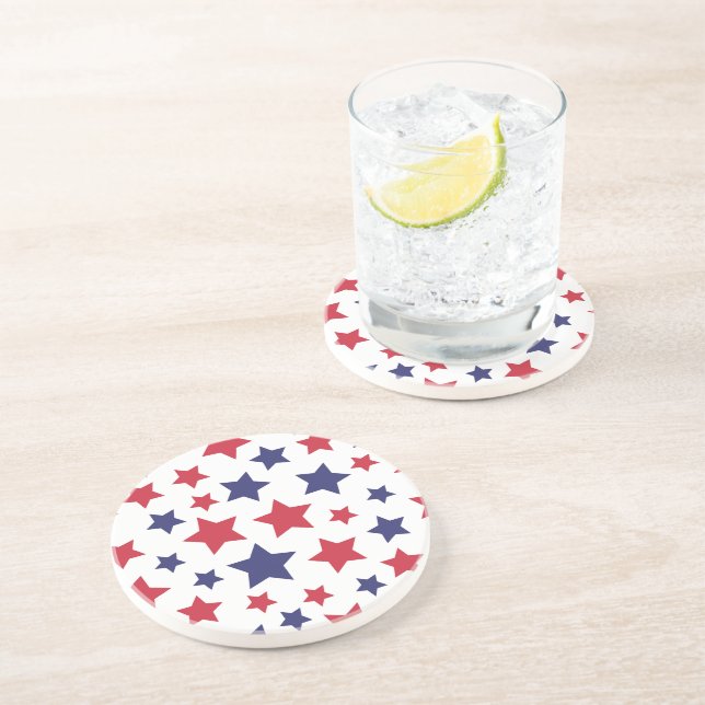 Posavasos Red and Blue Stars, 4th of July, White Background (Lado)