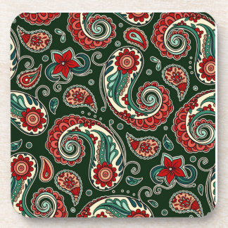 Posavasos Red and Green Paisley Hard plastic coaster