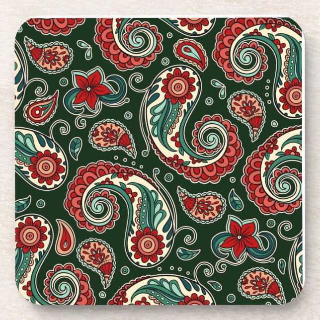 Posavasos Red and Green Paisley Hard plastic coaster (Frente)