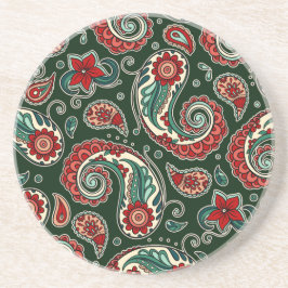 Posavasos Red and Green Paisley Sandstone Coaster
