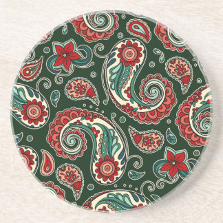 Posavasos Red and Green Paisley Sandstone Coaster