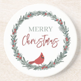 Posavasos Red Berries Wreath and Red Cardinal Christmas