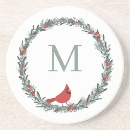 Posavasos Red Berries Wreath and Red Cardinal Monogram