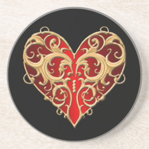 Posavasos Red Filigree Heart Coaster