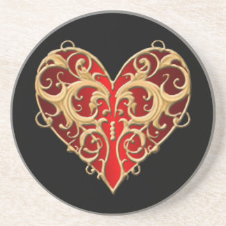 Posavasos Red Filigree Heart Coaster